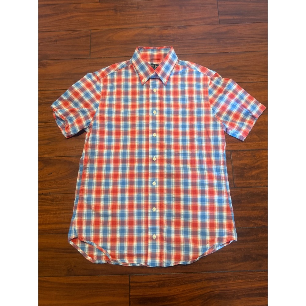 Gitman Bros Mens Red Blue Plaid Short Sleeve Button Down Shirt USA Made Size M